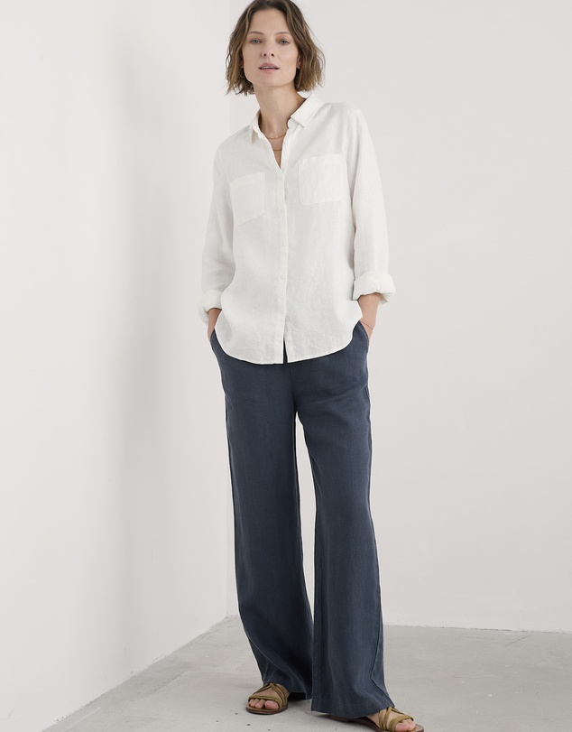 Seasalt - Seasalt Cornwall Navy Tide Flow Wide Leg Linen Trousers