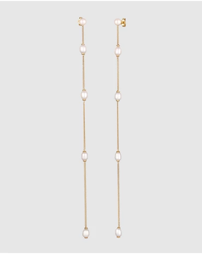 Elli Jewelry - Earrings Stud White Freshwater Pearls 925 Sterling Silver Gold Plated