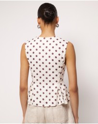 AERE - Polka Dot Linen Tie Front Top