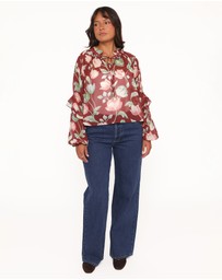 Petal & Pup - Hesper Ruffle Top - Red Tulip Floral