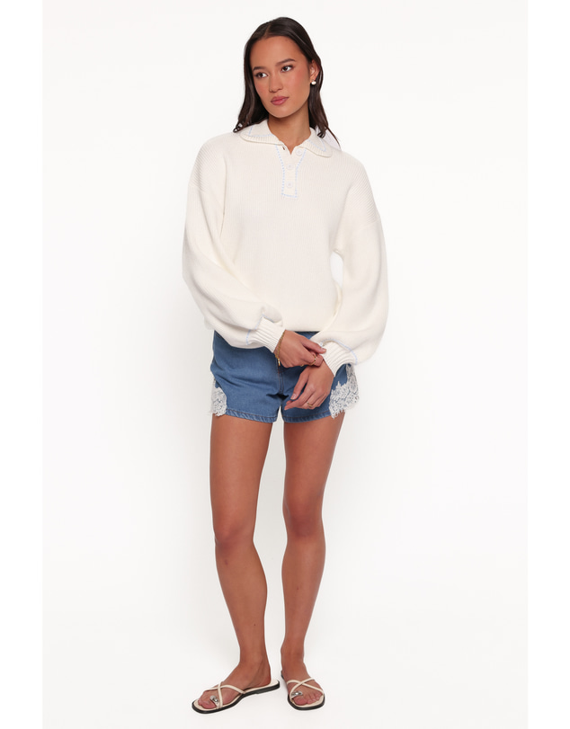 Petal & Pup - Tamara Collared Sweater - White