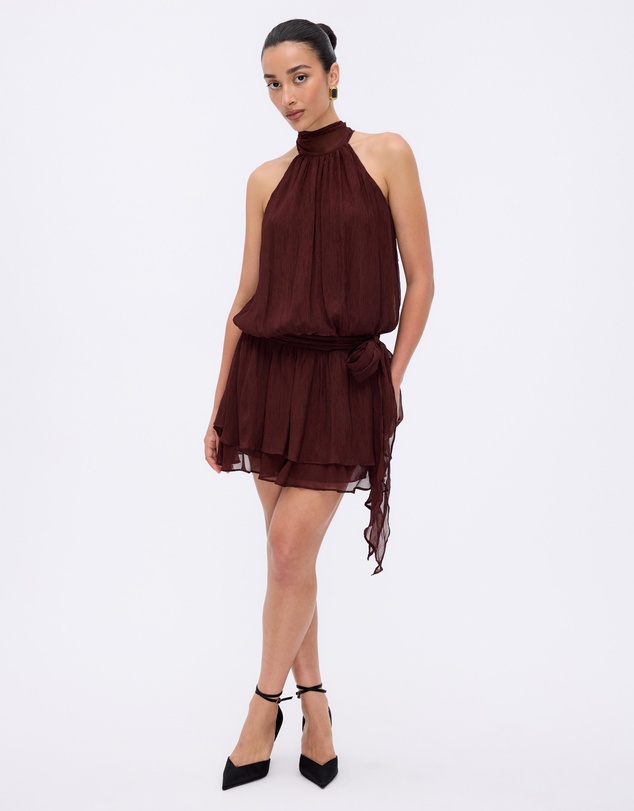 Minima Esenciales - Abbie High Neck Drop Waist Mini Dress