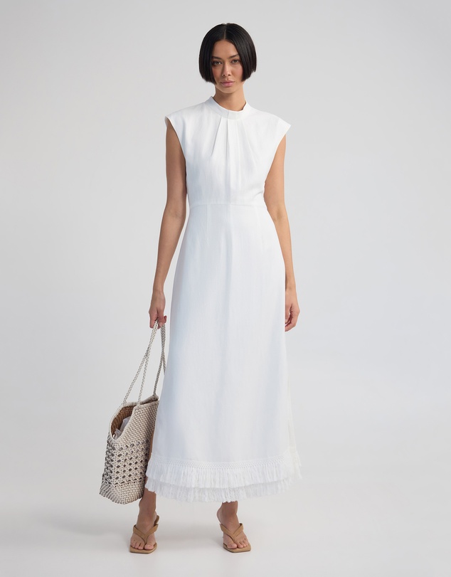 Oxford - Ingrid Fringe Trim Linen Blend Dress