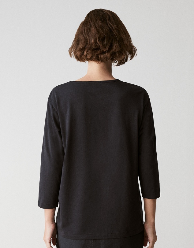 Trenery - Cotton 3/4 Sleeve T-shirt in Black