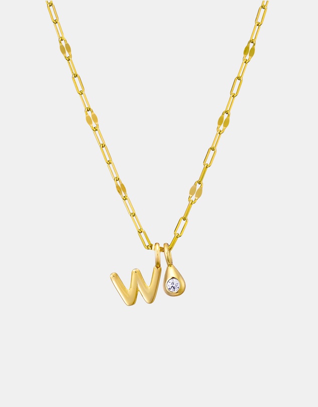 Zoe Olivia - 14K Gold Vermeil Imprint Initial W Cubic Zirconia Necklace