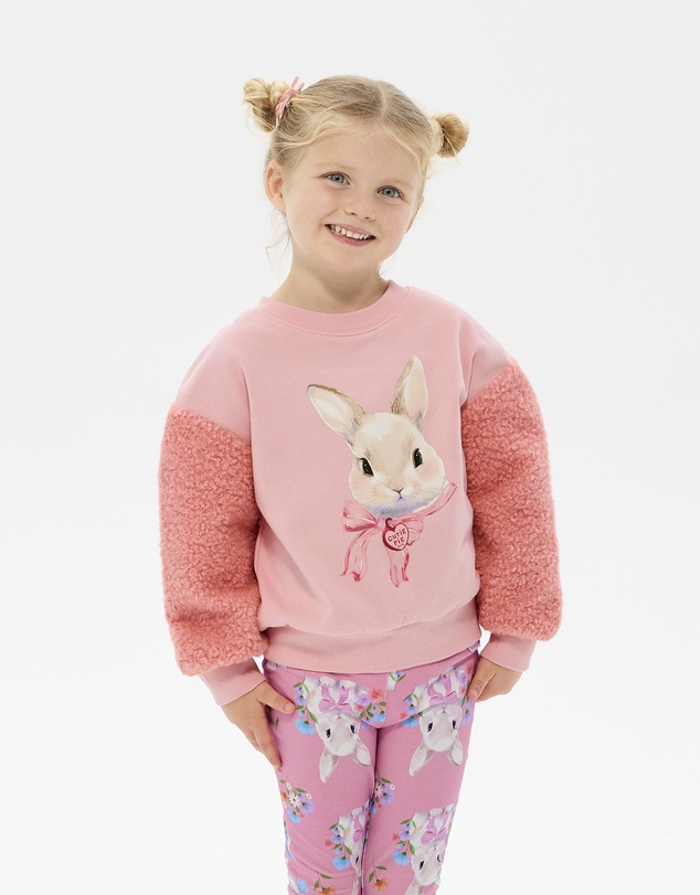 Rock Your Kid - Hunny Bunny Fuzzy Sweatshirt in Peach