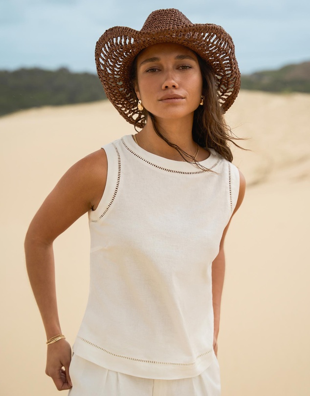 Forcast - Perry Linen Embroidery Top