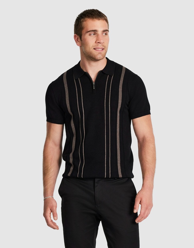 Tarocash - Luiz Stripe Zip Knit Polo