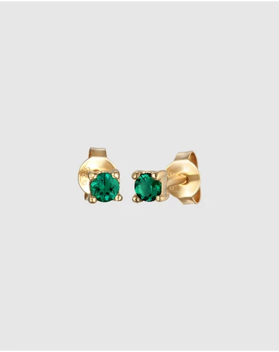 Elli Jewelry - Emerald Solitaire Stud Earrings in Gold-Plated 925 Silver