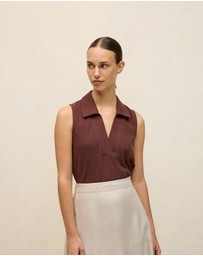 Trenery - Linen Cotton Knit Collared Tank in Espresso