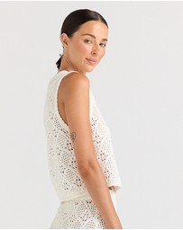 Poolside Paradiso - Messina Crochet V Knit Button Up Top - Vanilla