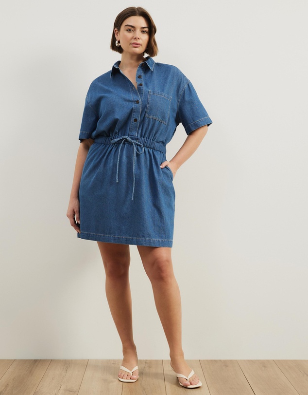 Atmos&Here Curvy - Tina Drawstring Denim Mini Dress
