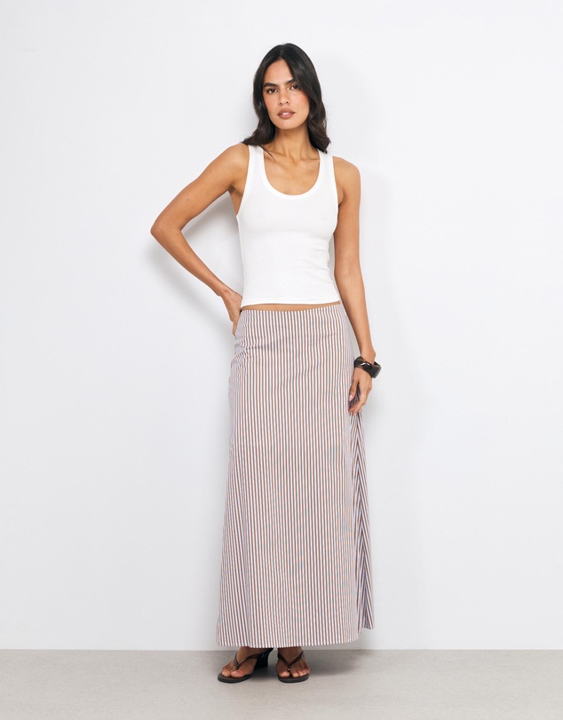 AERE - Thea Striped Cotton Maxi Skirt