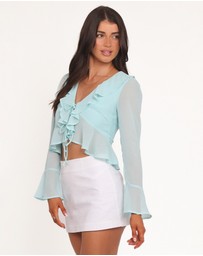 Petal & Pup - Aveline Chiffon Ruffle Front Top - Aqua