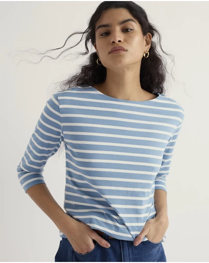 Seasalt - Seasalt Cornwall Blue Sailor 3/4 Sleeve Top Jersey