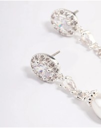 Lovisa - Silver Plated Cubic Zirconia Halo Pearl Drop Earrings
