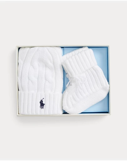 Polo Ralph Lauren - Cable-Knit Cotton Beanie & Bootie Set - ICONIC EXCLUSIVE - Babies