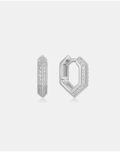 Ania Haie - Ania Haie Silver Sparkling Shield Huggie Hoop Earrings