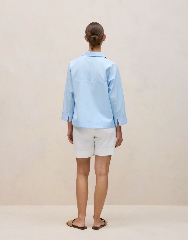 Trenery - Fine Poplin Popover Shirt in Blue Marble