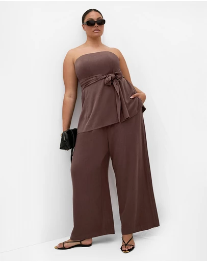 City Chic - Plus size Haven Relaxed Wide Leg Pant - chocolate