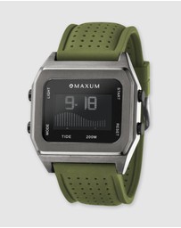Maxum - Raglan Tide Watch – Gunmetal Case, Black Dial & Green Silicone Strap