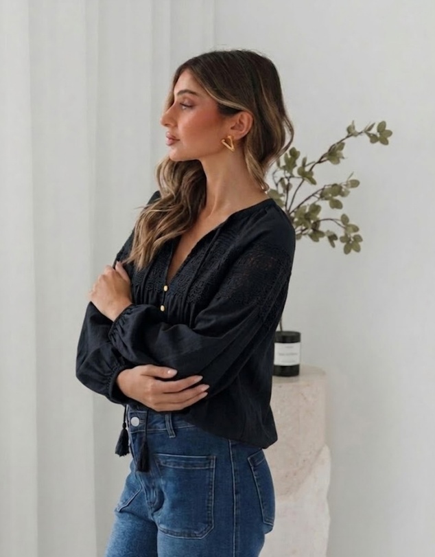Esther & Co - Chenille Blouse - Black Lace