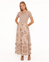 Petal & Pup - Kadie Maxi Skirt - Beige Floral