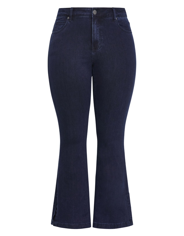 City Chic - Plus size Harley Fit Side Split Flare Leg Jean - dark wash