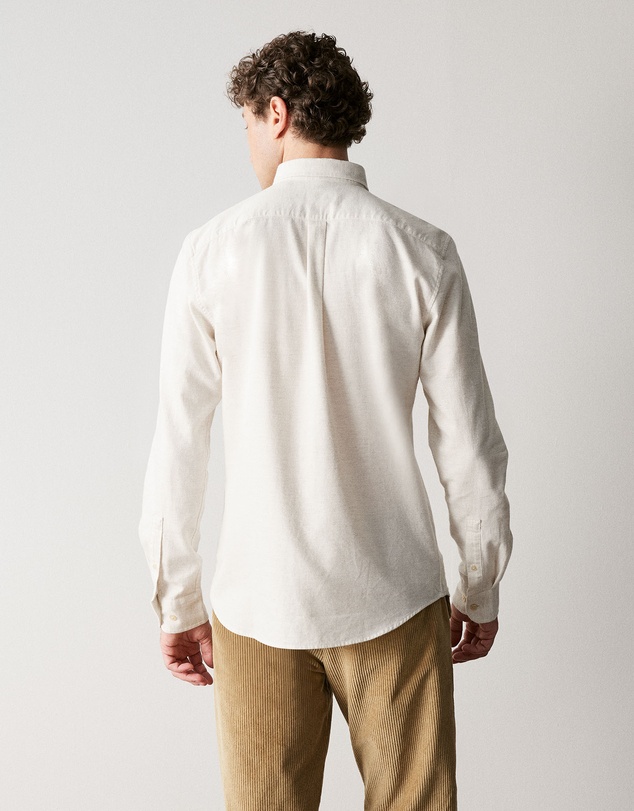 Trenery - Regular Fit Brushed Cotton Flecked Shirt in Oatmeal Marle
