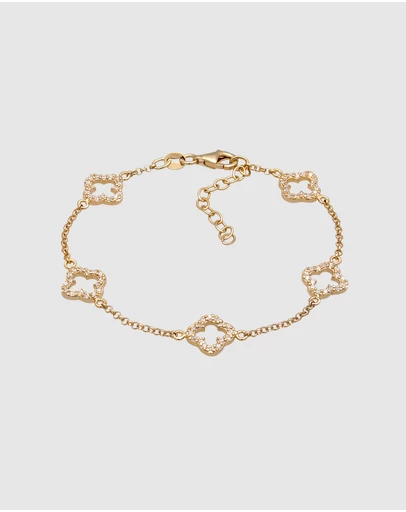 Elli Jewelry - Bracelet Clover Leaf with White Zirconia 925 Sterling Silver Gold-plated