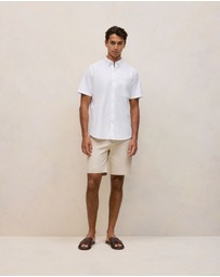 Trenery - Monogram Short Sleeve Oxford Shirt in White