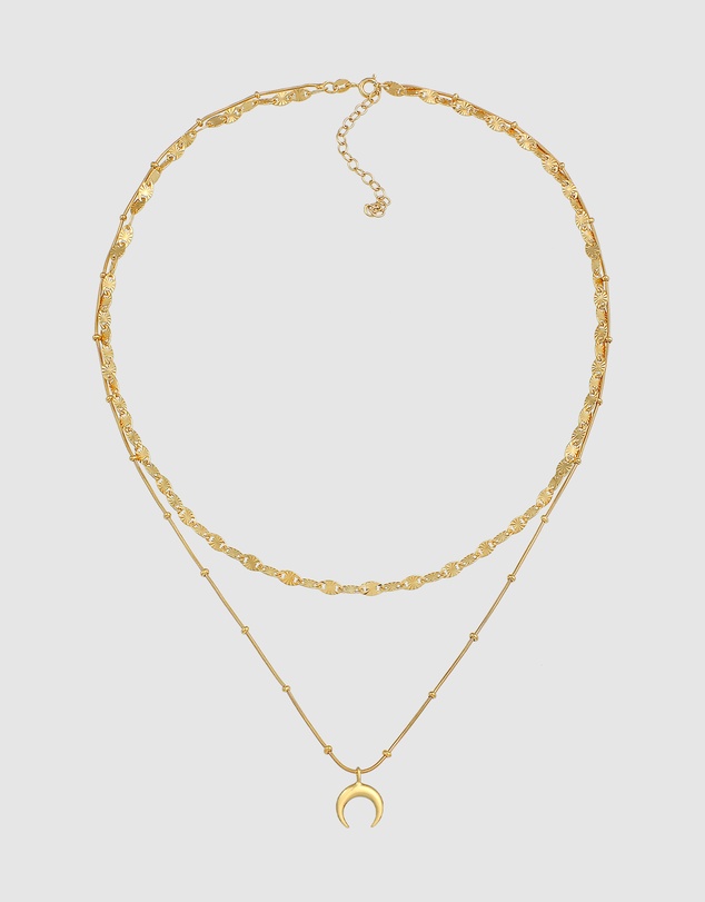Elli Jewelry - Necklace Layer Half Moon Pendant Astro Trend in 925 Sterling Silver Gold Plated