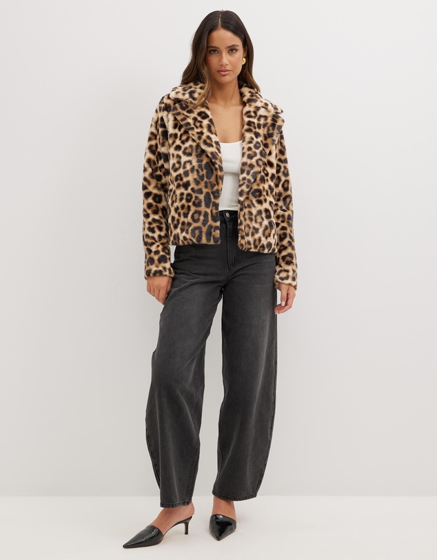 Dazie - Mood Leopard Faux Fur Jacket