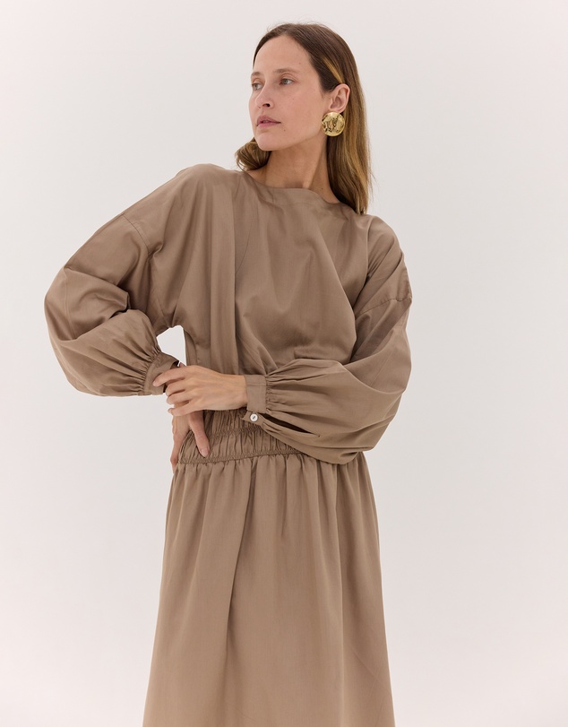 Cloth & Co. - The Shirred Billow Sleeve Dress Praline