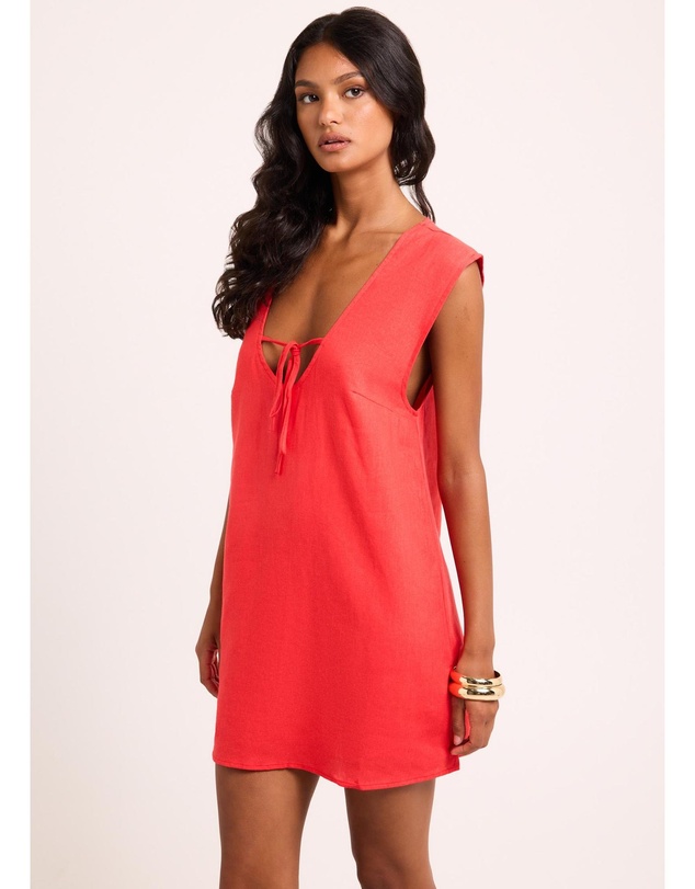 Subtitled - Everlyn Linen Scoop Neck Mini Dress
