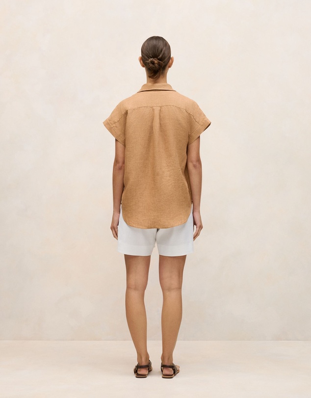 Trenery - Delave Linen Cap Sleeve Shirt in Sahara Tan
