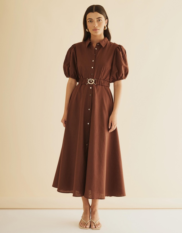 Atmos&Here - Kirrie Linen Blend Belted Midi Dress