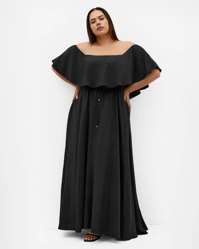 City Chic - Plus size Jacinta Off Shoulder Maxi Dress - black
