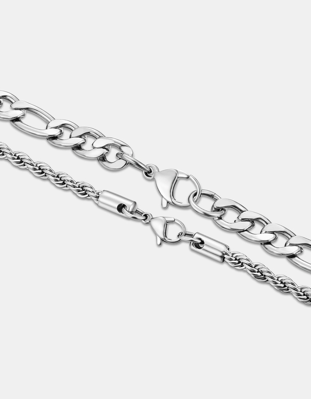 Eclectics - Fortress Rope and Figaro Chain Necklace - Stainless Steel