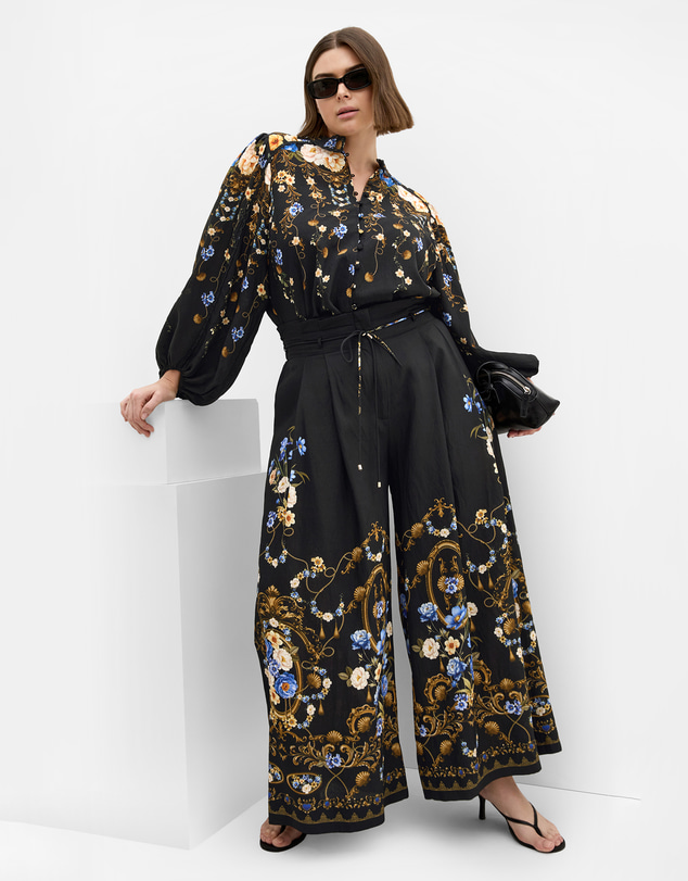 City Chic - Plus size Cassie Border Print Wide Leg Pant - black