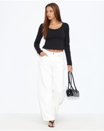 Dazie - Undone Eyelet Long Sleeve T-Shirt