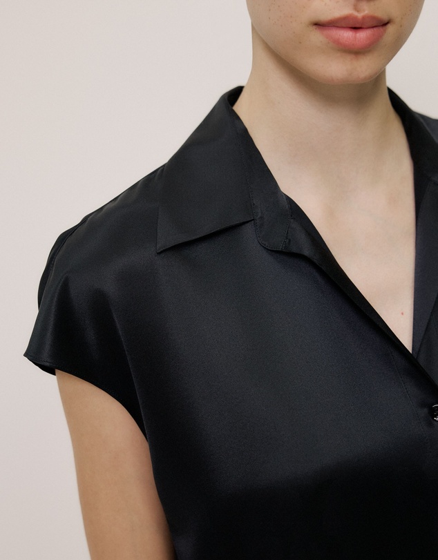 Trenery - Silk Satin Cap Sleeve Shirt in Black