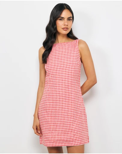 AERE - Inka Linen Gingham Mini Dress