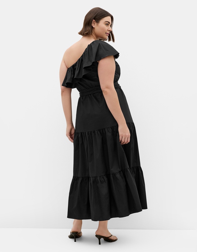 City Chic - Plus size Farrah One Shoulder Ruffle Dress - black
