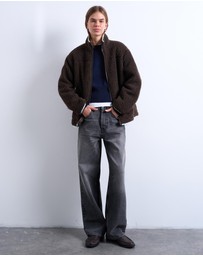 TOPSHOP - Borg Fleece Jacket with Contrast Piping
