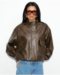 Dazie - Benson Funnel Neck PU Bomber Jacket