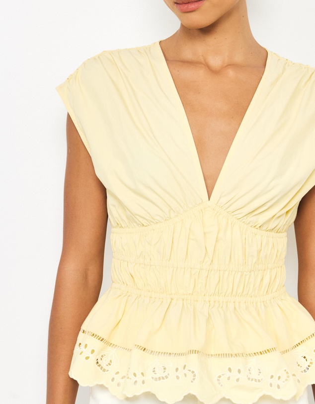 AERE - Bonnie Ruched Lace Peplum Top