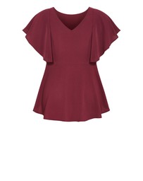 City Chic - Plus size Romantic Mood Peplum Top - berry