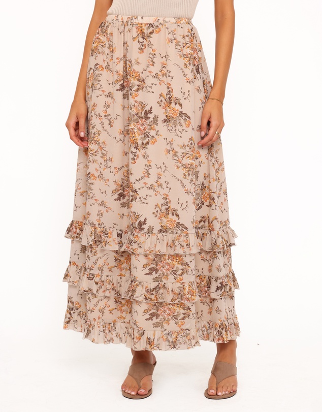 Petal & Pup - Kadie Maxi Skirt - Beige Floral