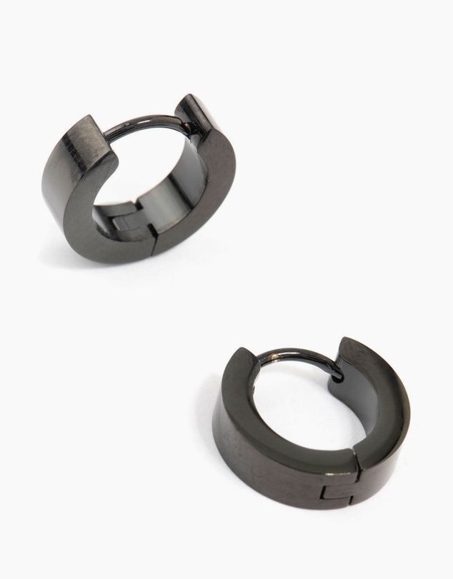 Lovisa - Waterproof Black Coated Stainless Steel Wide Huggie Earrings